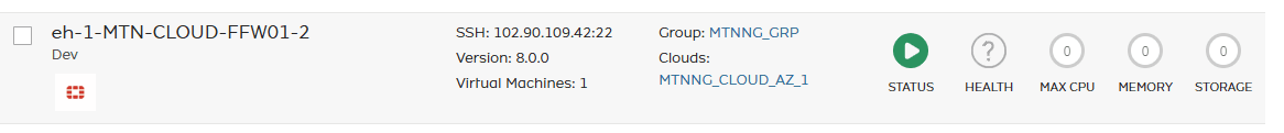 The provisioned fortinet instance shown with its status