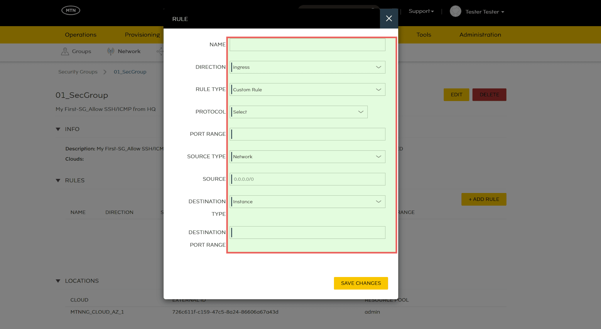 Configure the rule fields in the Rule form