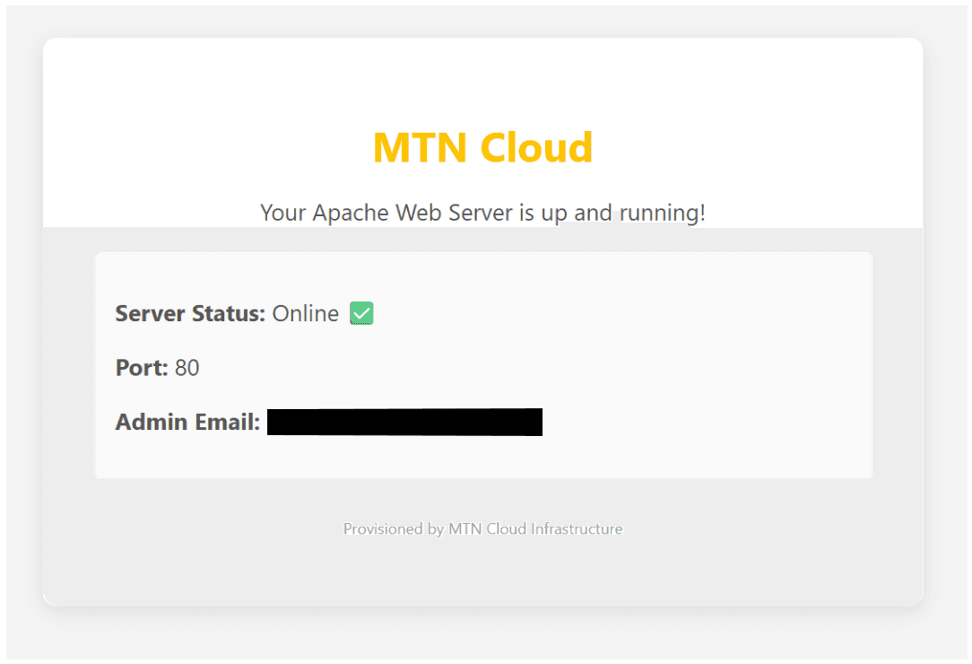 The verification page confirming the Apache Web Server is up and running