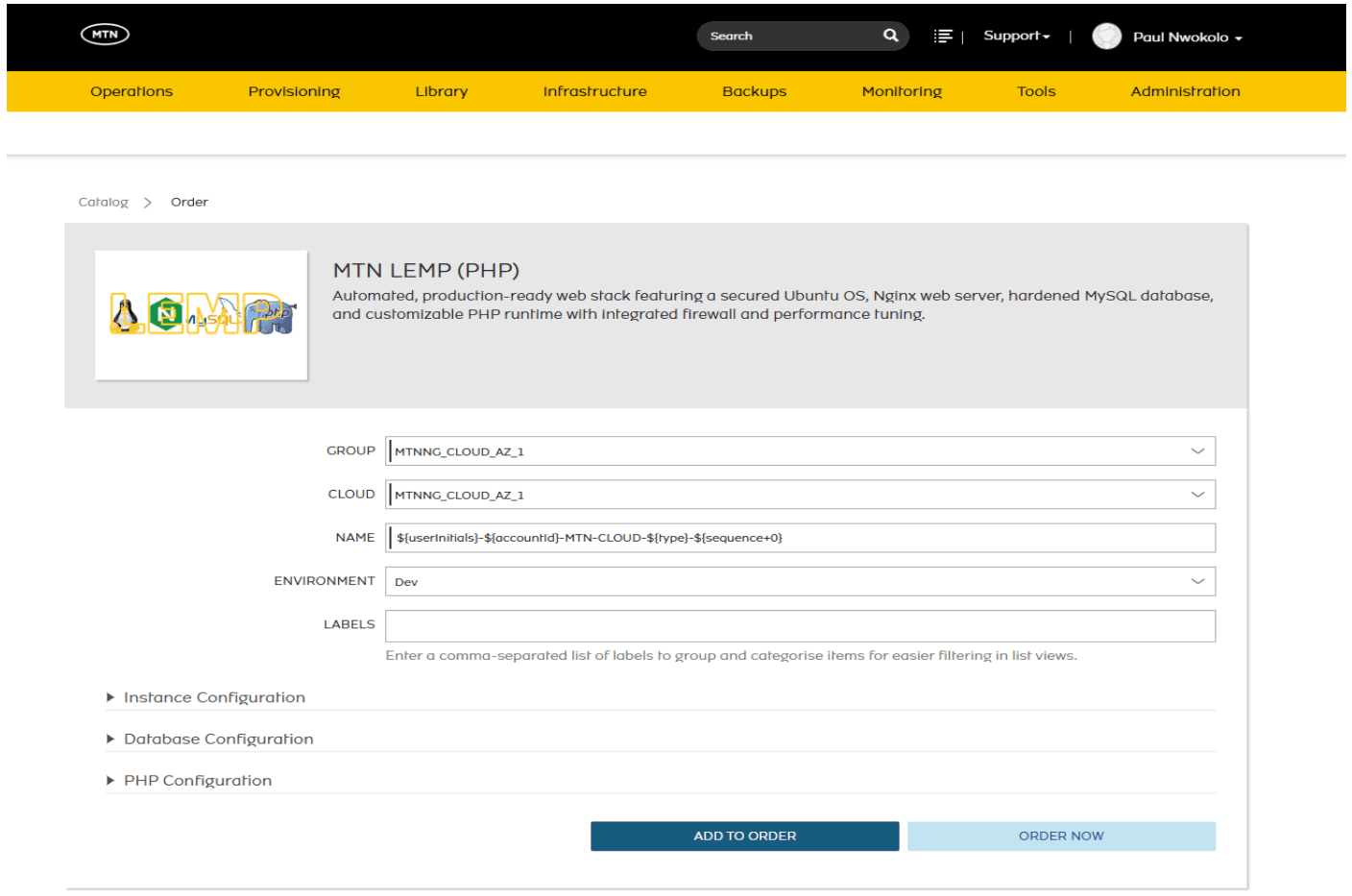 The deployment order form.
