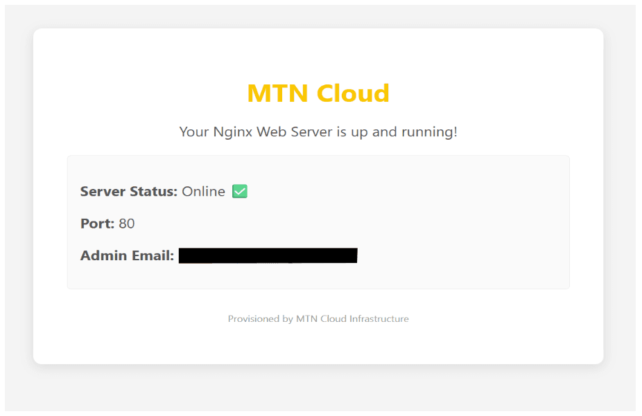 The verification page confirming the Nginx Web Server is up and running