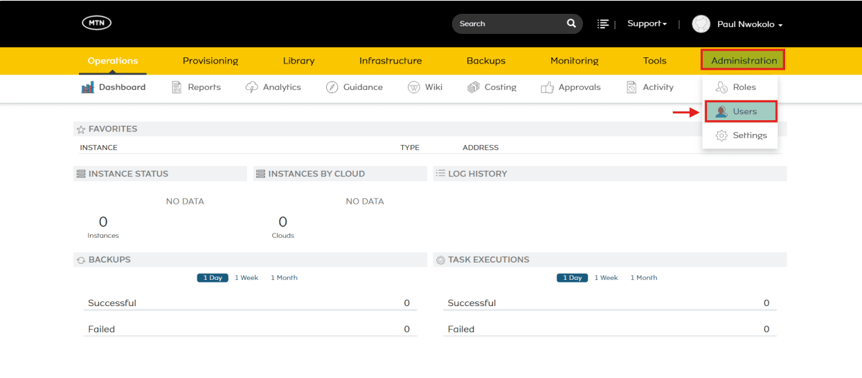 Navigate to the Administration tab and select Users