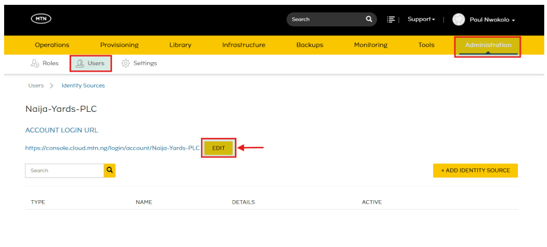 Click the EDIT button next to your current Account Login URL