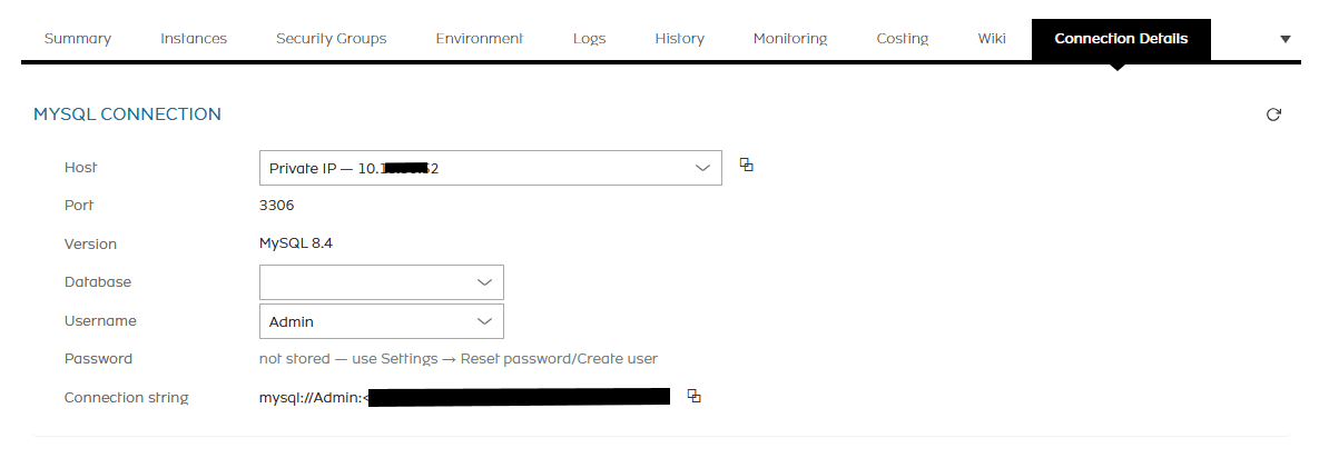 Connection Details tab