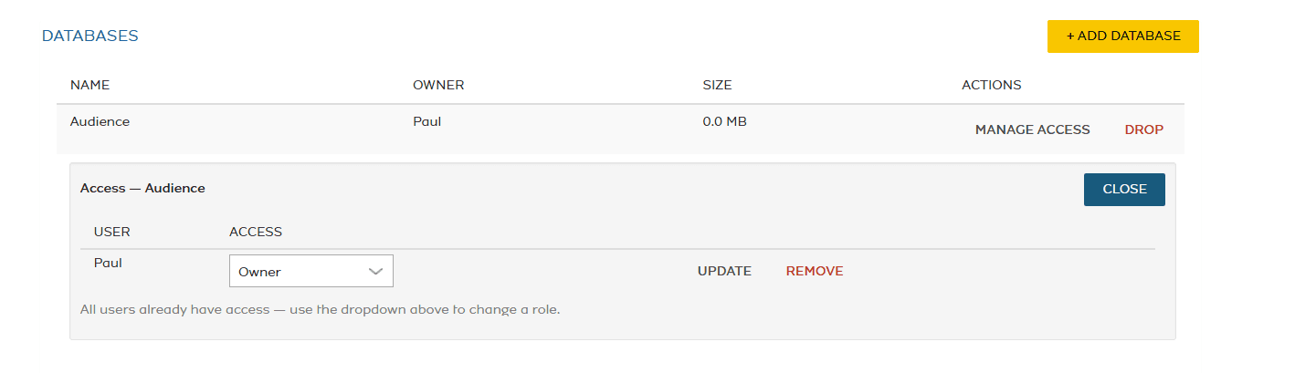 Manage database access