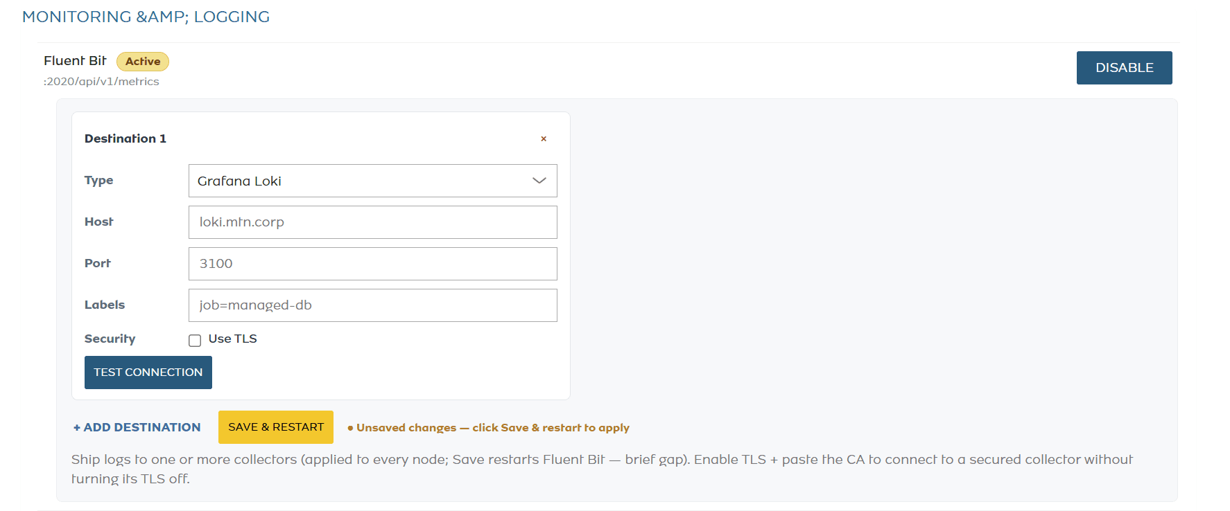 Grafana Loki destination