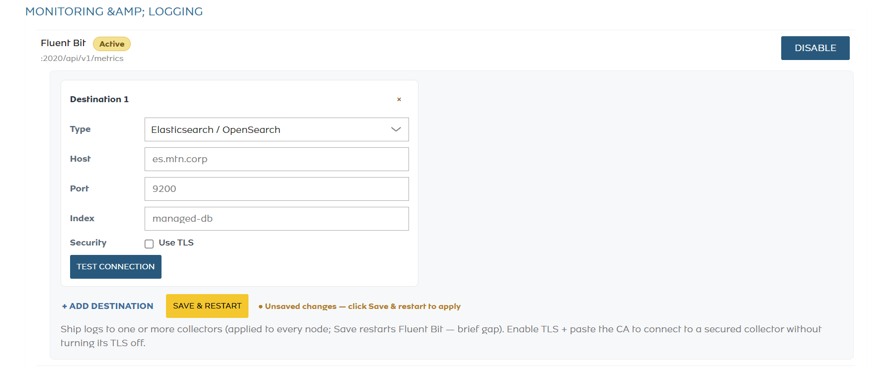 ElasticSearch / OpenSearch destination