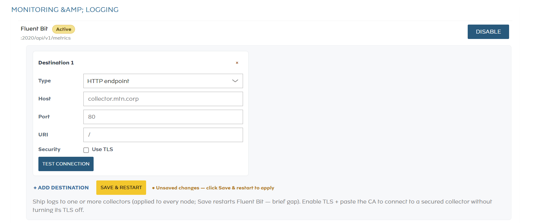 HTTP Endpoint destination