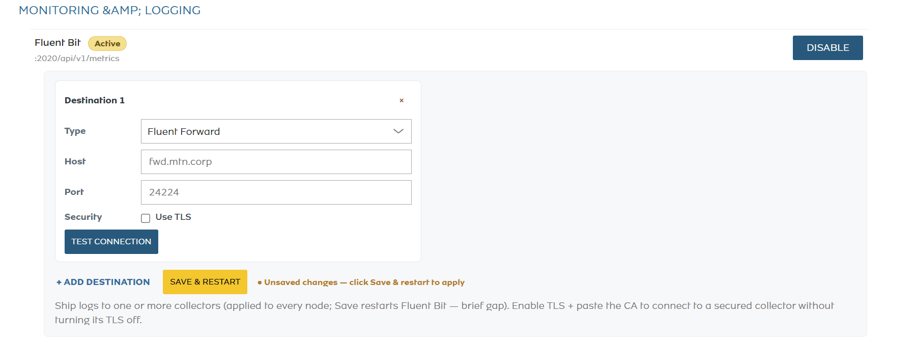 Fluent Forward destination