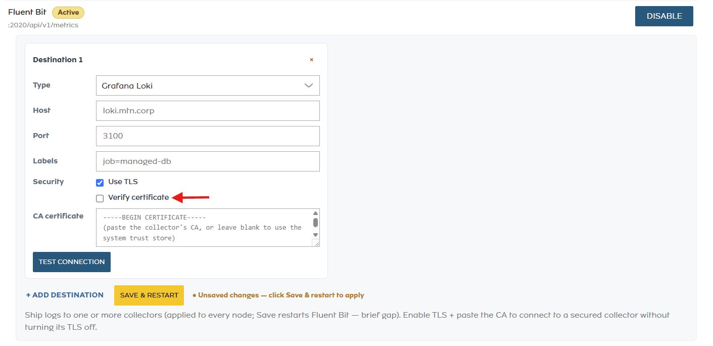 Verify Certificate checkbox