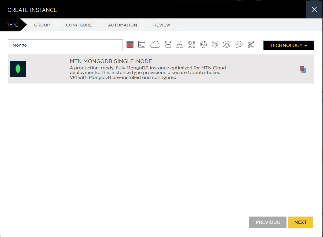 Create Instance with the MTN MongoDB Single-Node instance type