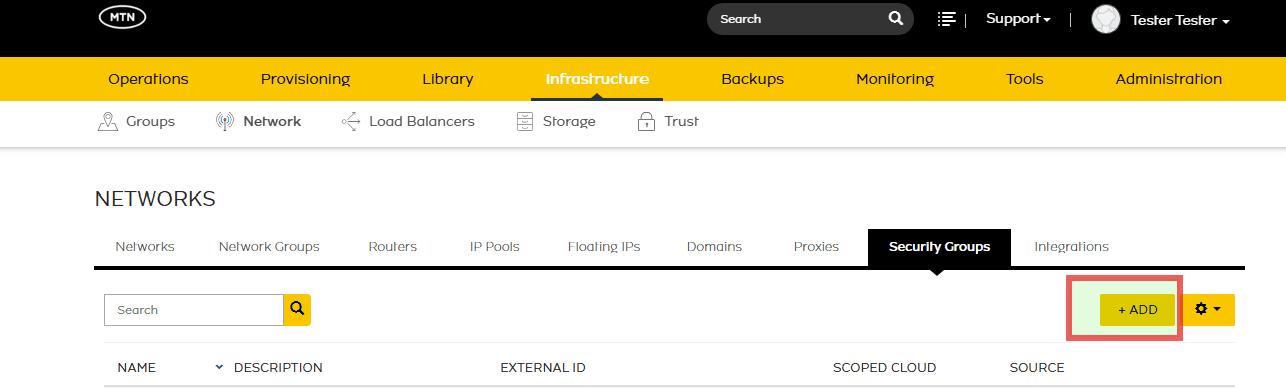 Click +Add on the Security Groups tab