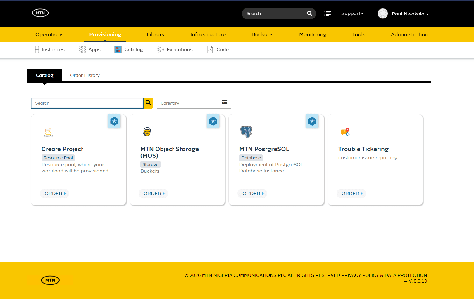 Select the MTN PostgreSQL catalog item