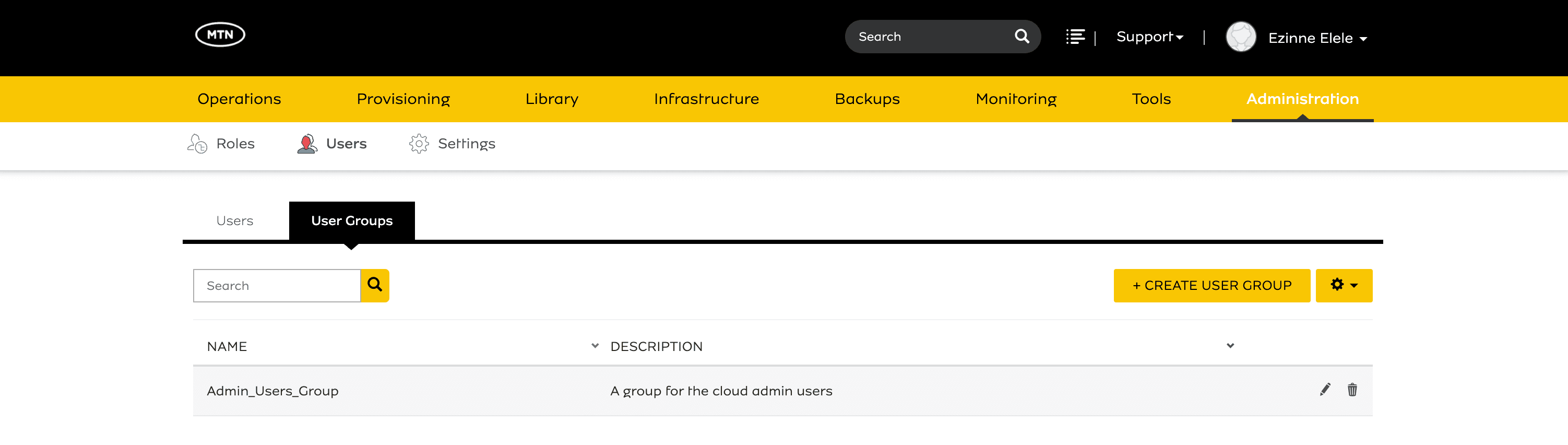 The created user group appears in the User Groups list