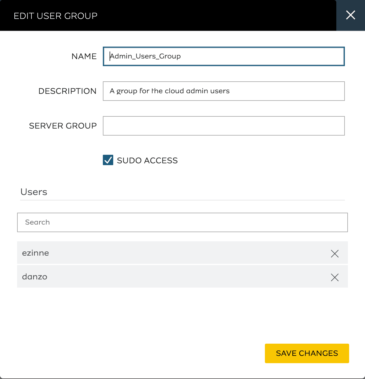 Make edits, then click Save in the Edit User Group form