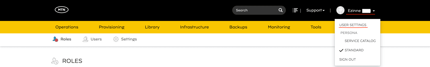 Navigate to user settings from the drop-down beside the username