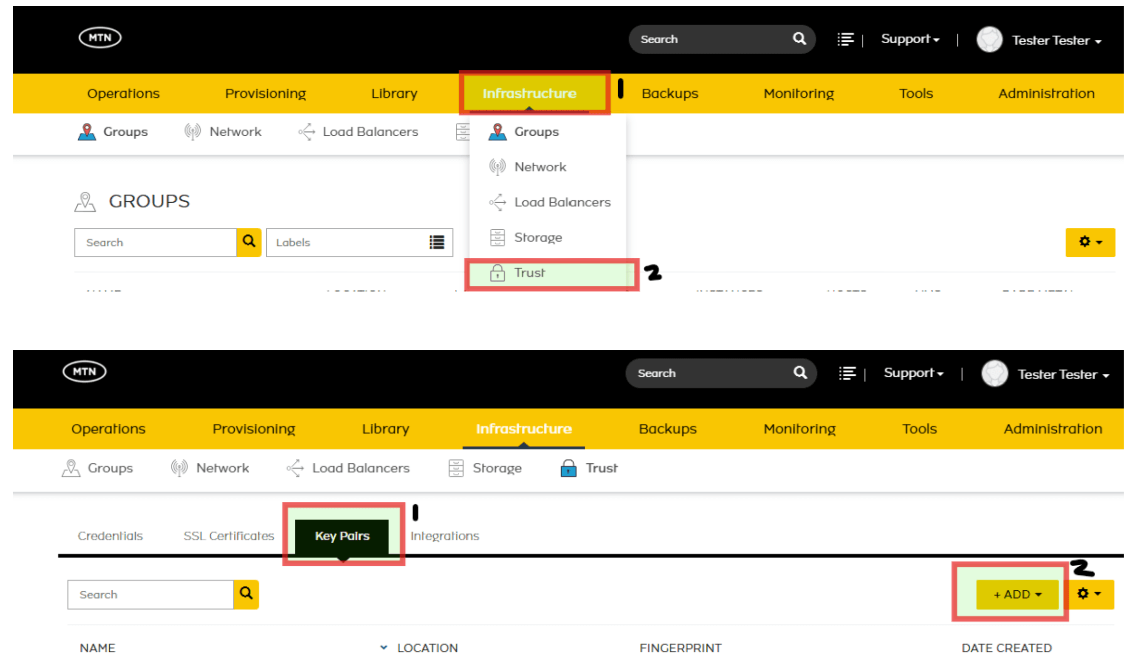 Access Key Pairs from the Infrastructure menu