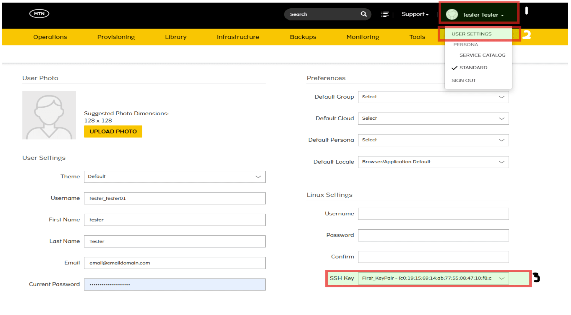 Selected created keypair