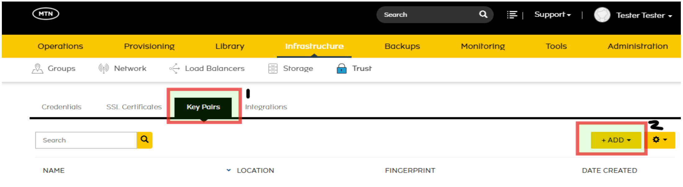 Access Key Pairs from the Infrastructure menu and click Add