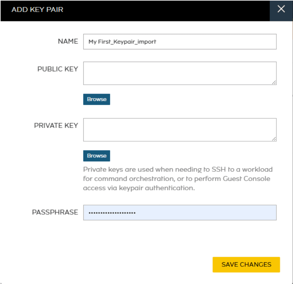 Select Existing Key Pair to import