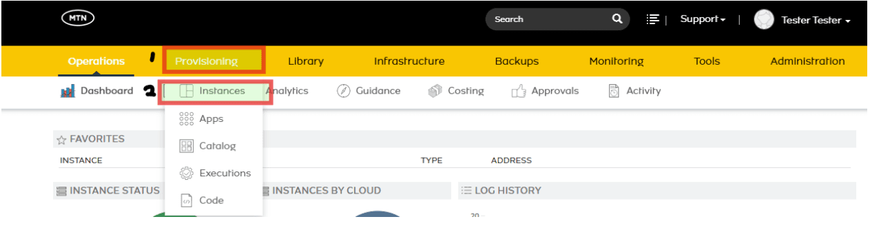 Access Instances from the Provisioning menu