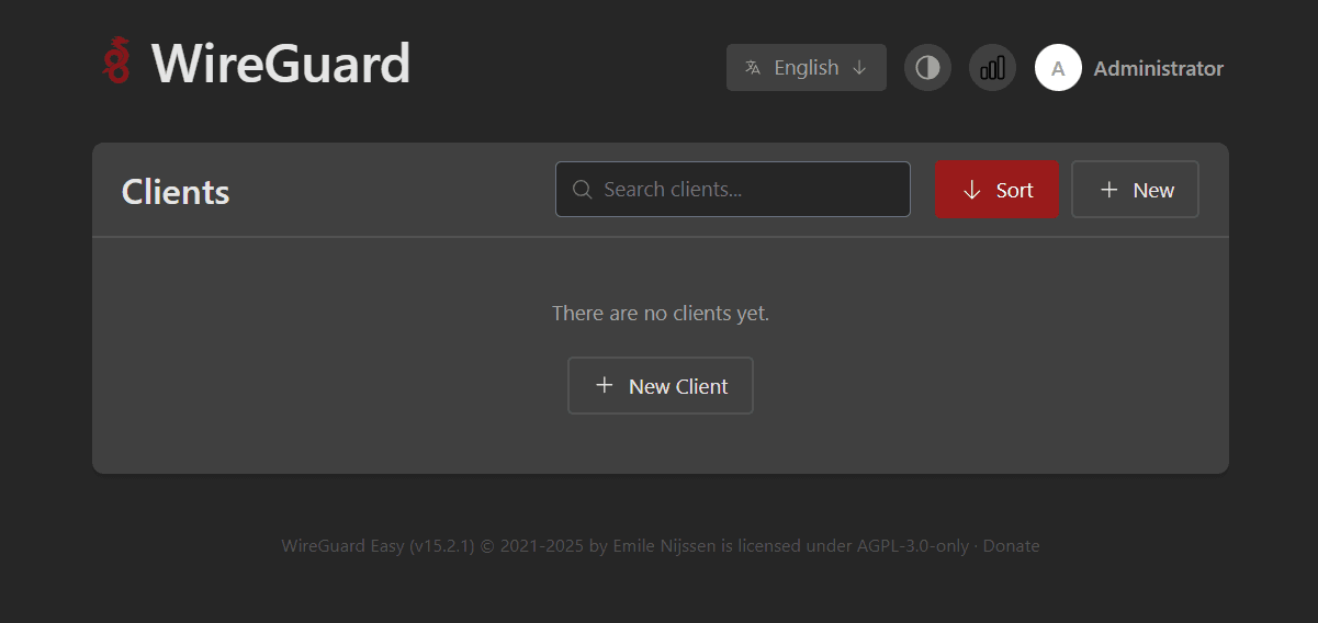 The WireGuard Easy clients screen