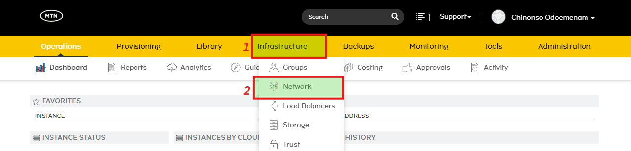 Navigate to Infrastructure then Network