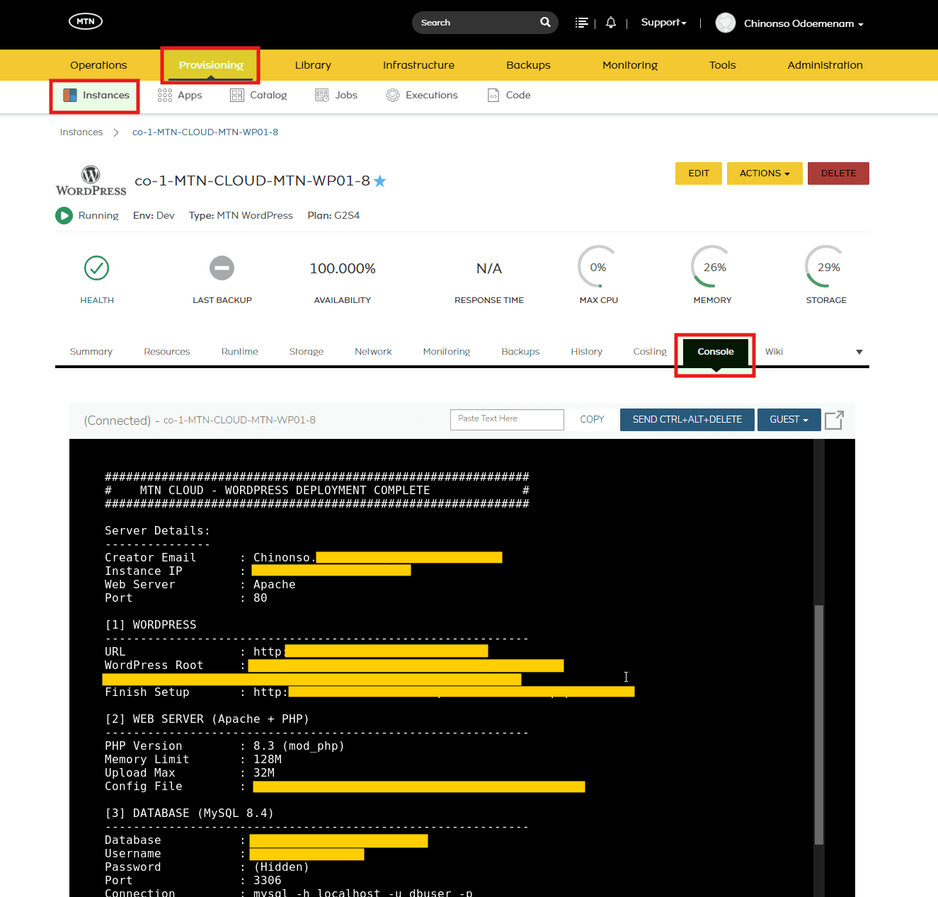 Open the Console tab to verify deployment