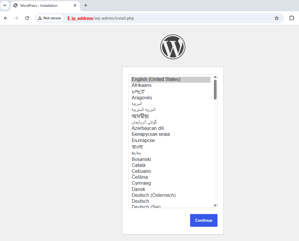 Select your preferred language and click Continue