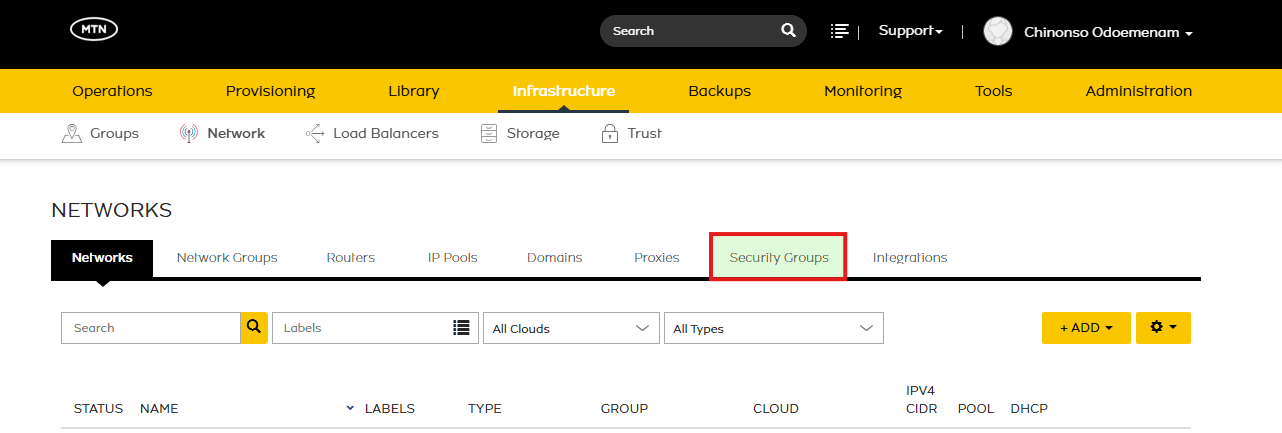 Select the Security Groups tab