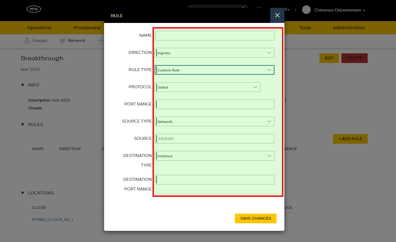 Configure the rule fields in the Rule form