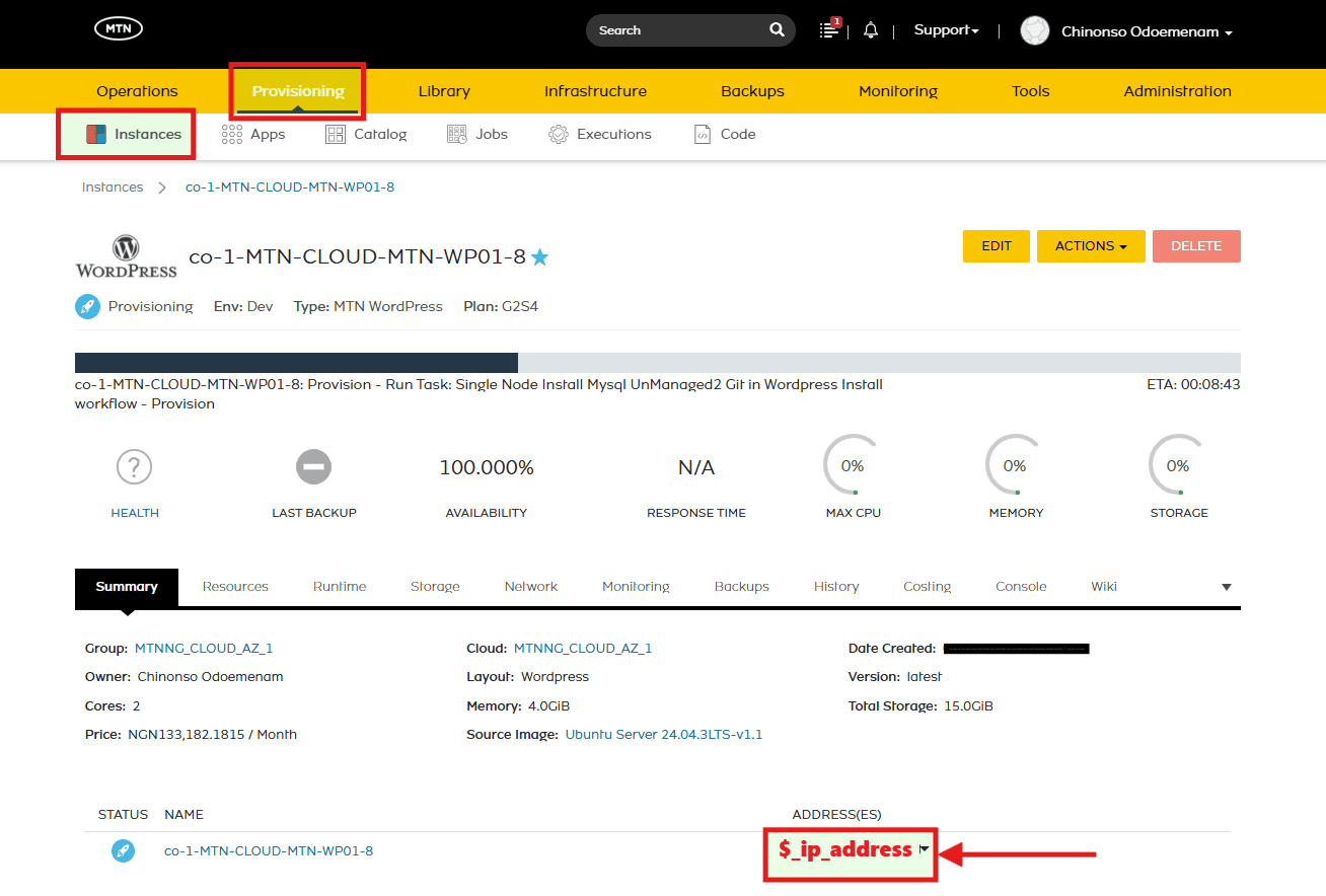 Take note of the IP address under the Address(es) column