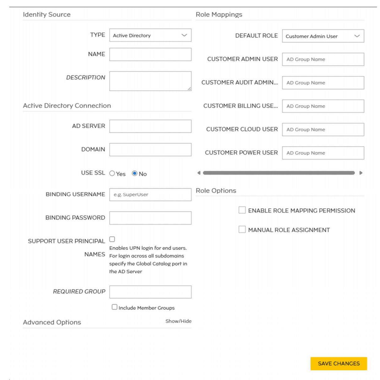 Identity Source Configuration Form