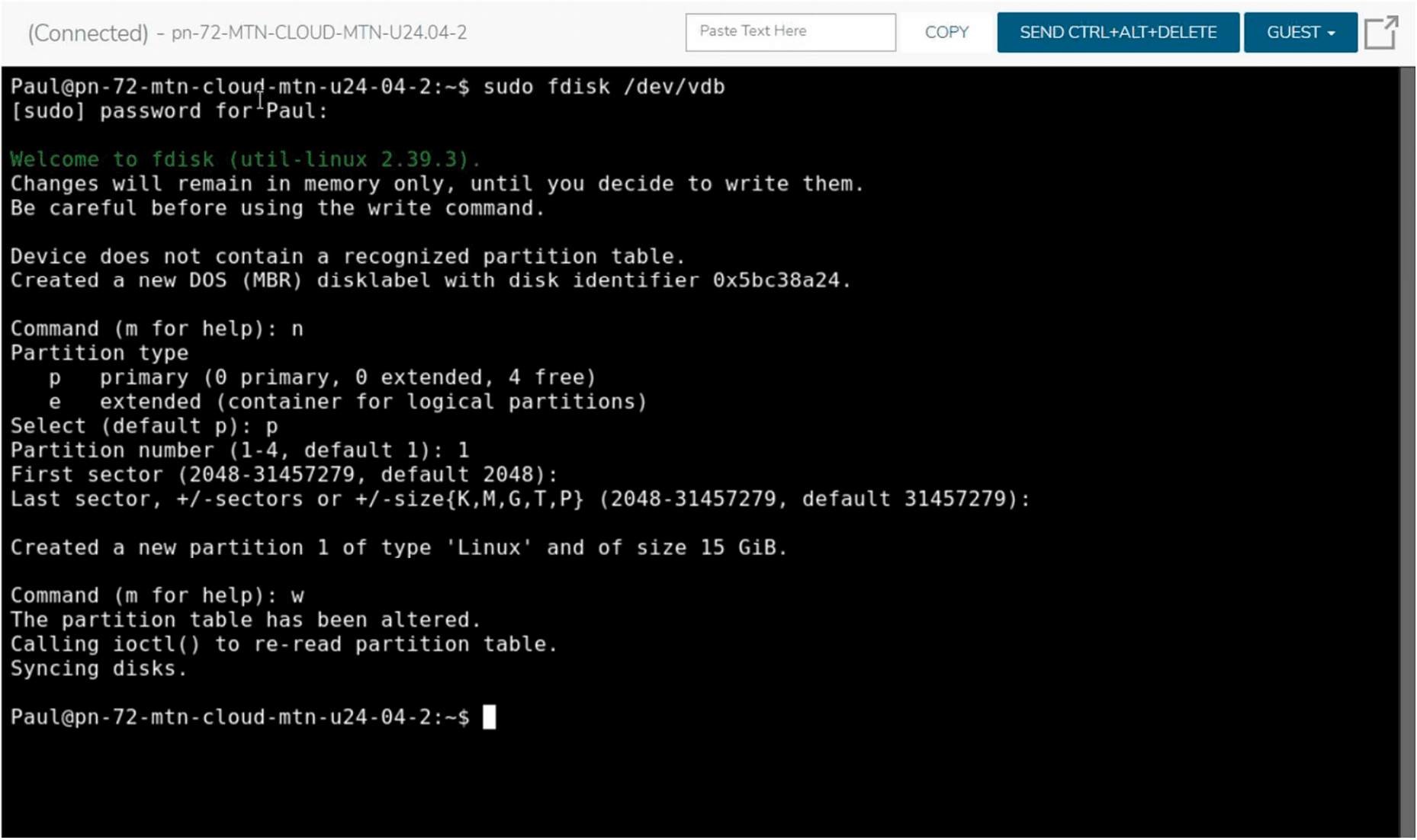 fdisk partition creation