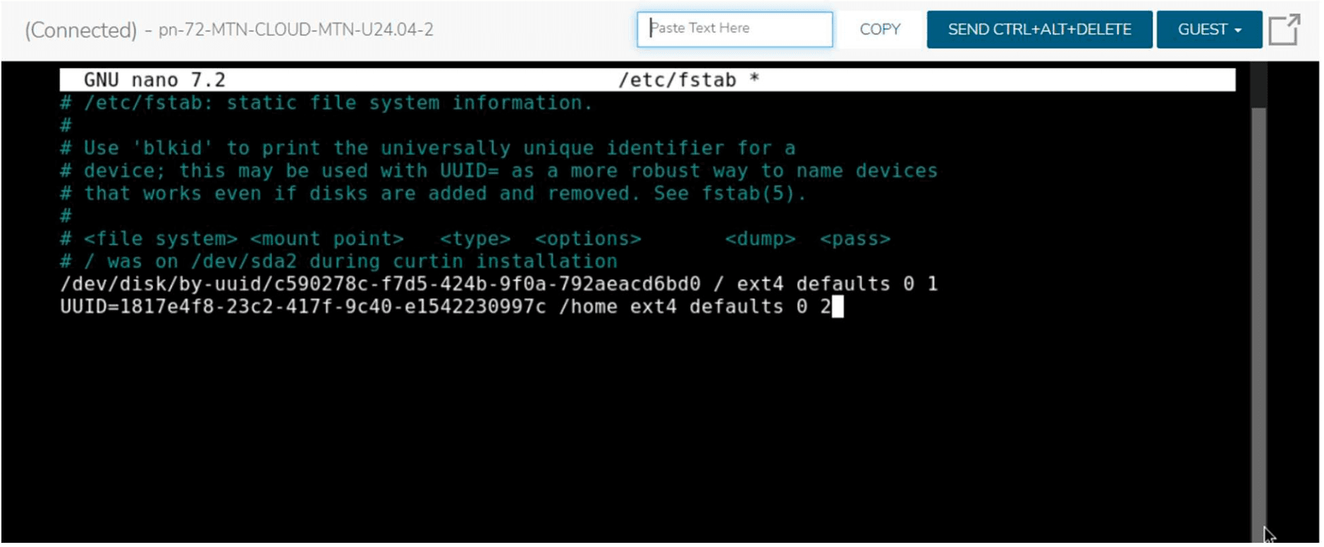 nano fstab editor