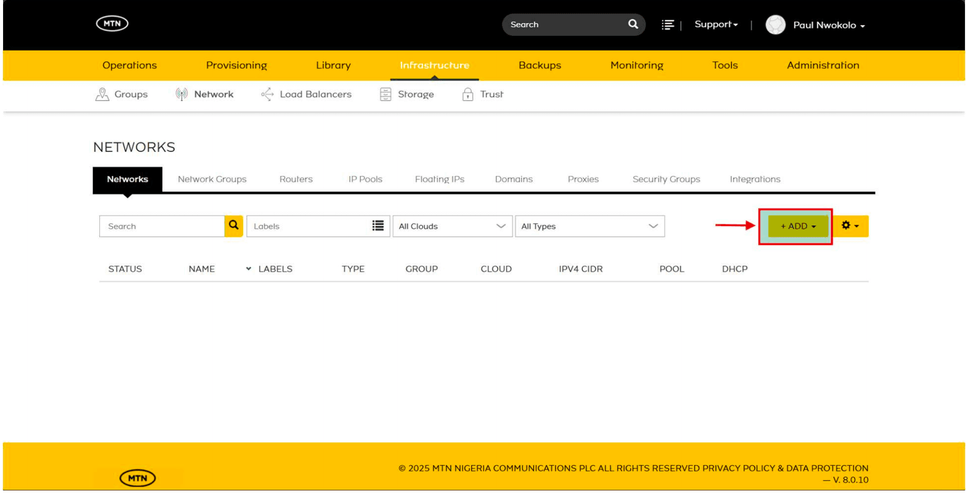 Click +Add Network