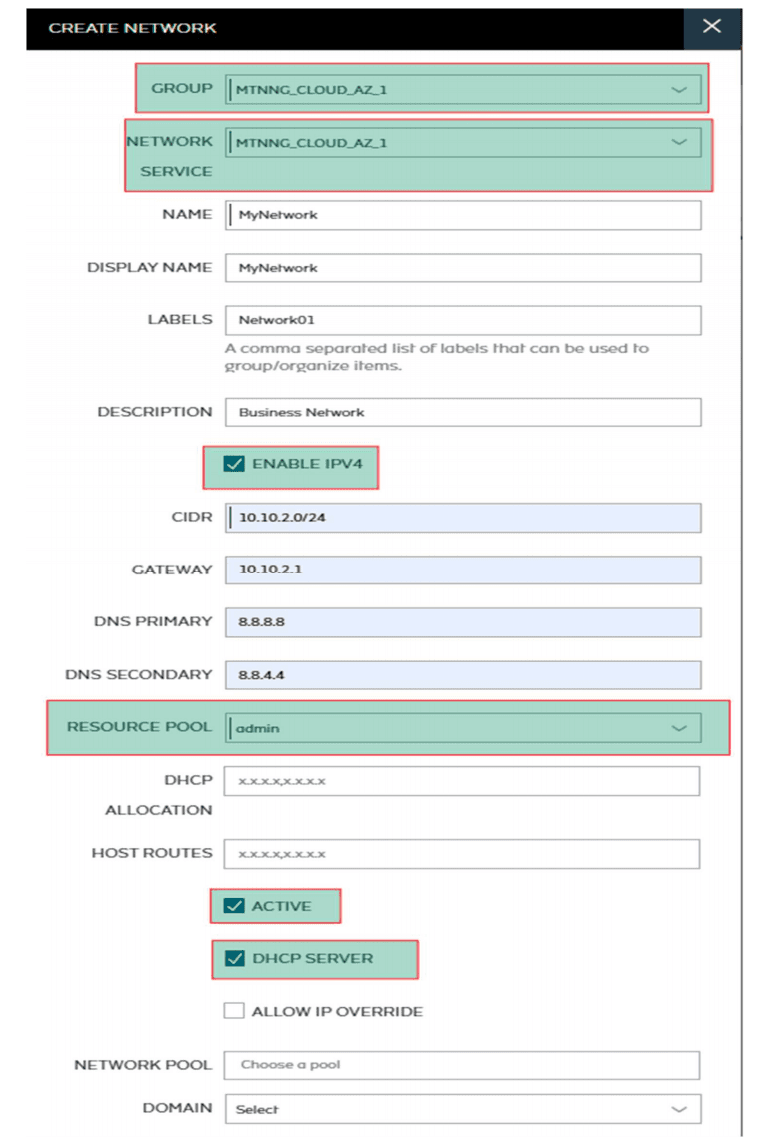 Network configuration form