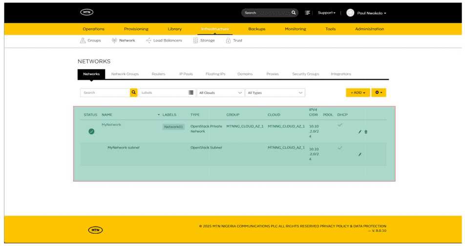 Created network visibility
