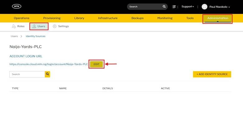 Edit button beside the account subdomain