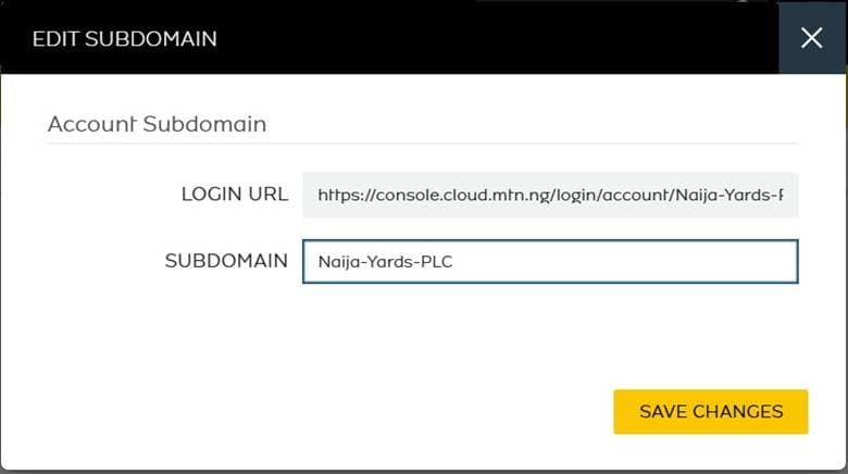 Subdomain edit form in MTN Cloud